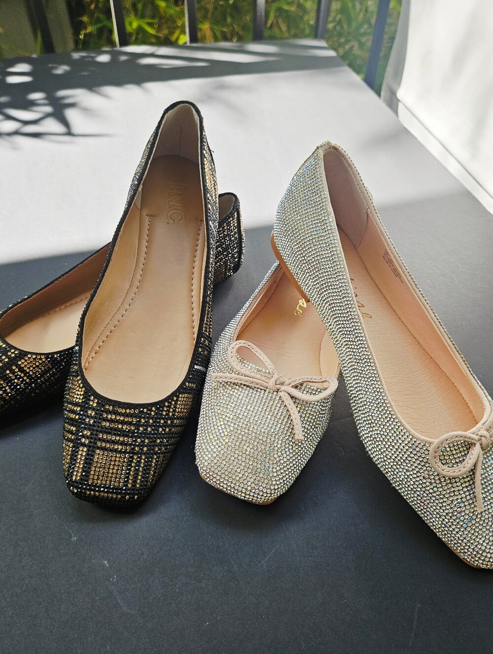 Matisse 8M & INC 7.5M Silver Black/Gold Rhinestone Ballet Flat Shoes Set Bundle